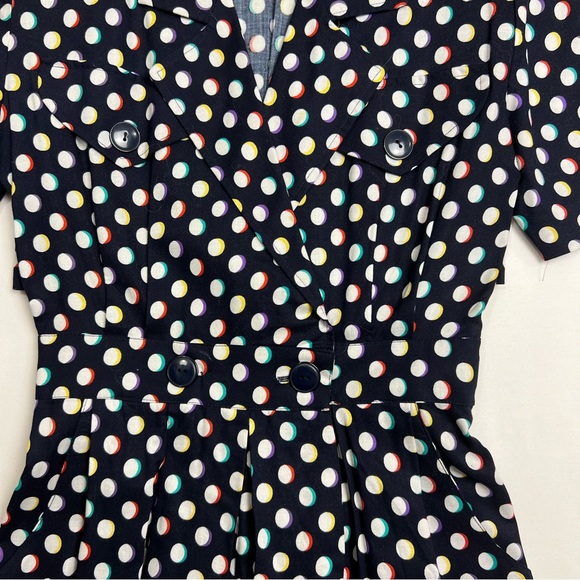 Vintage 80s S.L. Fashions Polka Dot Black Romper Playsuit Pockets Pin Up Size 6P - Picture 4 of 7